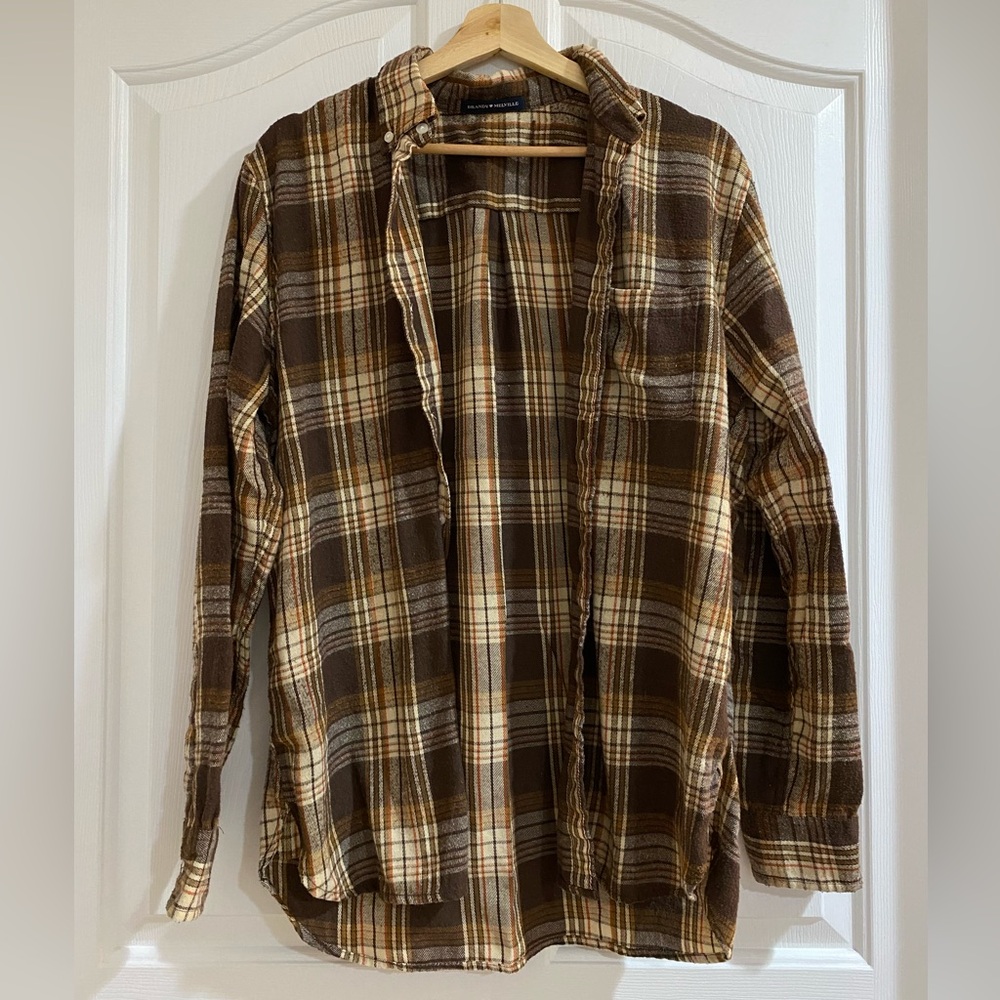 Brown Plaid Button-Up Shirt